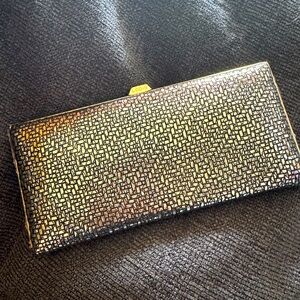 RARE Lodis Andra Diva Large Framed Clutch Wallet Black & Gold Metallic